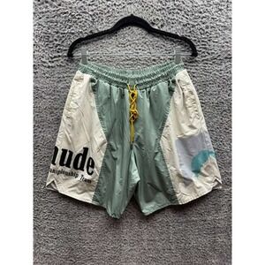Rhude Senna High Rise Flight Graphic Drawstring Shorts Sage Cream Mens Size L‎